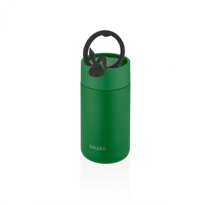 Vagon Life Diller 420 ML Süzgeçli Tavşan Figürlü Silikon Taşıma Kulplu Çelik Matara D9078 Yeşil