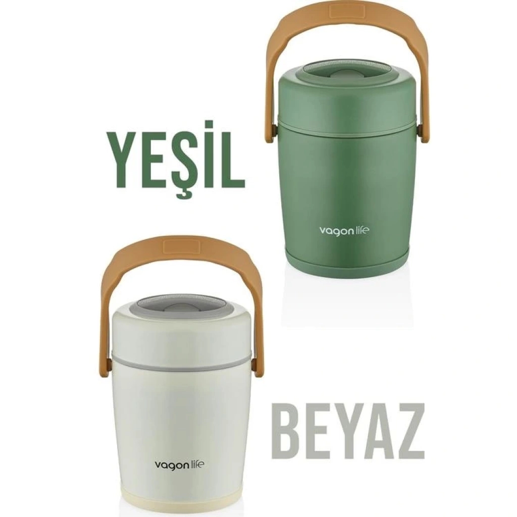 Vagonlife Yemek Kabı Paslanmaz Çelik İki Bölmeli Lunch Box 1600 ml BL10082 Beyaz
