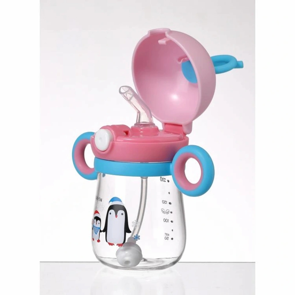 Vagon Life Rovco Penguen Desenli Silikon Pipetli Matara +6 Ay 220 ml Mavi Pembe B1030