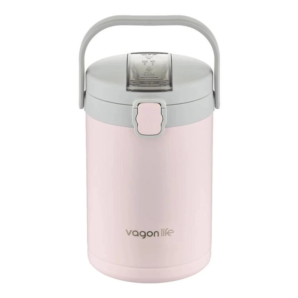 Vagonlife Yemek Kabı Paslanmaz Çelik İki Bölmeli Lunch Box BL10089 2100 ml Pembe