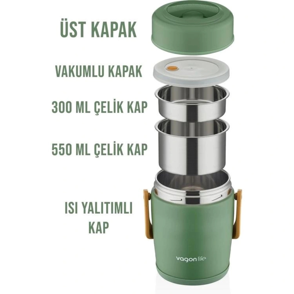 Vagonlife Yemek Kabı Paslanmaz Çelik İki Bölmeli Lunch Box 1600 ml BL10082 Beyaz