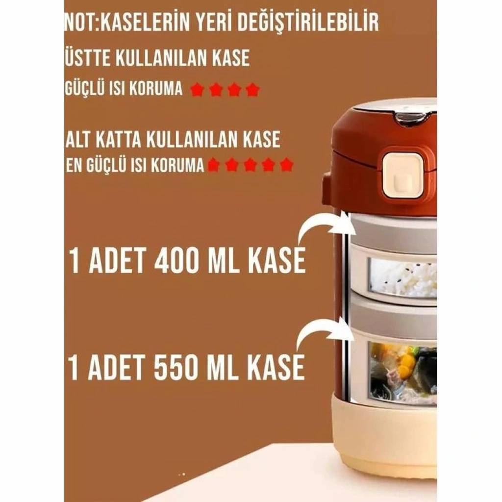 Vagonlife Yemek Kabı Paslanmaz Çelik İki Bölmeli Lunch Box BL10081 1800 ml Bej