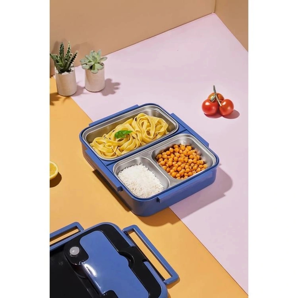 Vagonlife Yemek Kabı Çelik Üç Bölmeli Lunch Box BL10164  Pembe