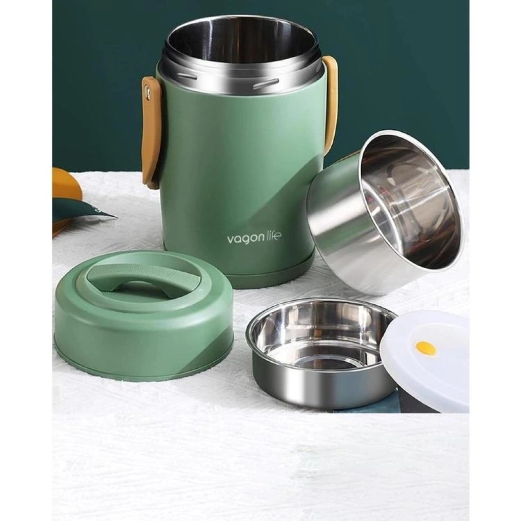 Vagonlife Yemek Kabı Paslanmaz Çelik İki Bölmeli Lunch Box 1600 ml BL10082 Beyaz