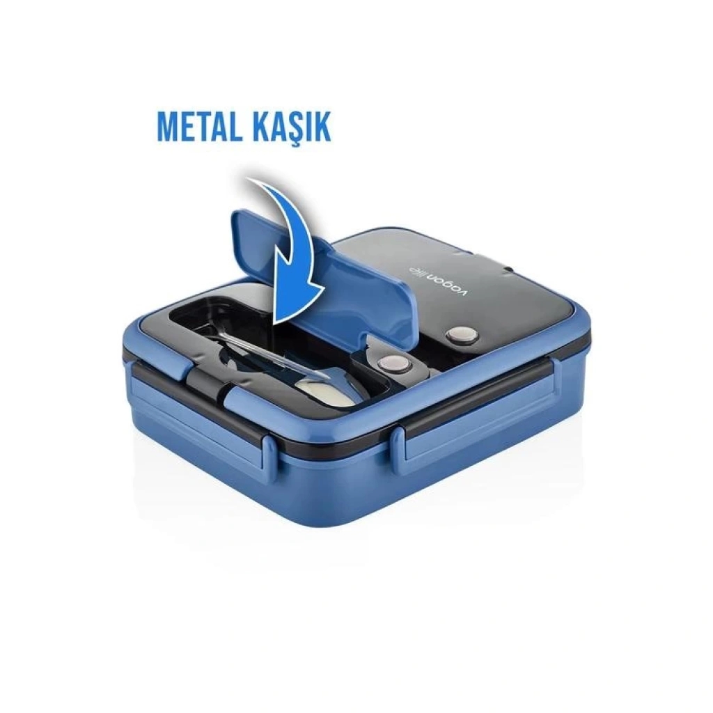 Vagonlife Yemek Kabı Çelik Üç Bölmeli Lunch Box  BL10164  Mavi