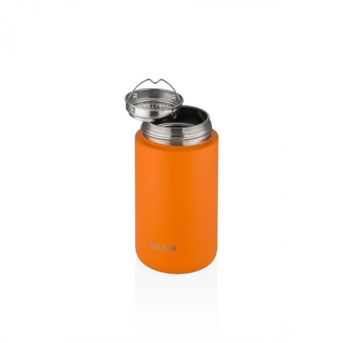 Vagon Life Diller 420 ML Süzgeçli Tavşan Figürlü Silikon Taşıma Kulplu Çelik Matara D9078 Turuncu