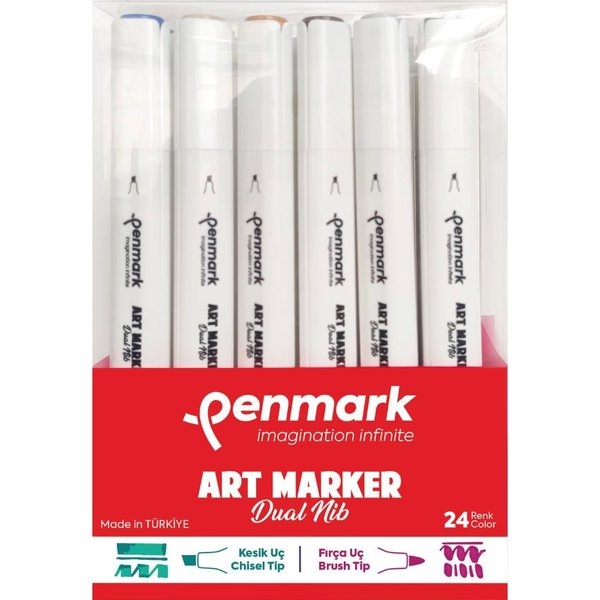 Penmark Art Marker Dual Nib Fırça Uç + Kesik Uç 24 Renk Set (Yerli Üretim)