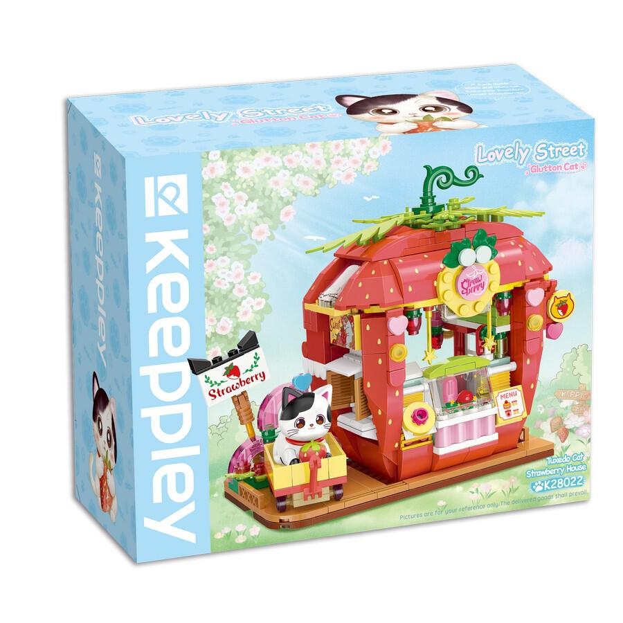 Vagonlife Keeppley Lovely Street Tuxedo Cat Strawberry House Kedi Çilek Evi Dükkanı Blok Seti K28022
