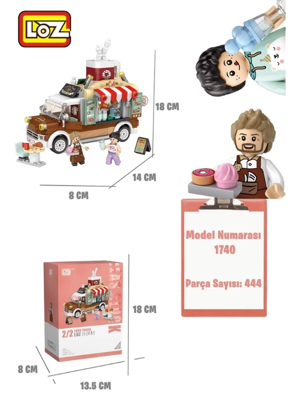 Vagon Life LOZ Mini Block Serisi Food Truck / Kahve Kamyonu Lego Seti -LZ1740 (444 Parça) Oyuncak Yapım Seti