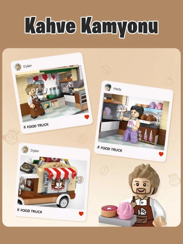 Vagon Life LOZ Mini Block Serisi Food Truck / Kahve Kamyonu Lego Seti -LZ1740 (444 Parça) Oyuncak Yapım Seti