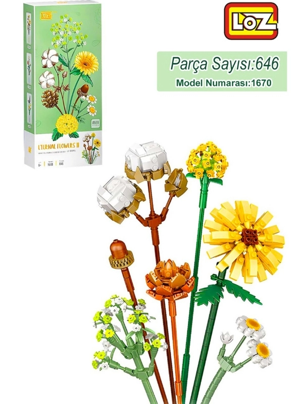 Vagon Life Loz Dekoratif ve Koleksiyonluk Çiçek Buketi Lego Seti 646 Parça Çiçek Modeli Yapım Seti FFLZ-1670