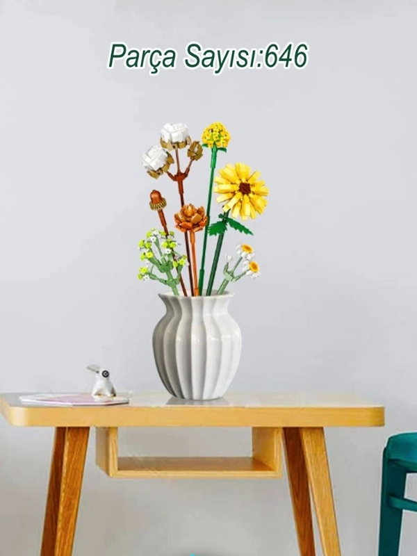 Vagon Life Loz Dekoratif ve Koleksiyonluk Çiçek Buketi Lego Seti 646 Parça Çiçek Modeli Yapım Seti FFLZ-1670