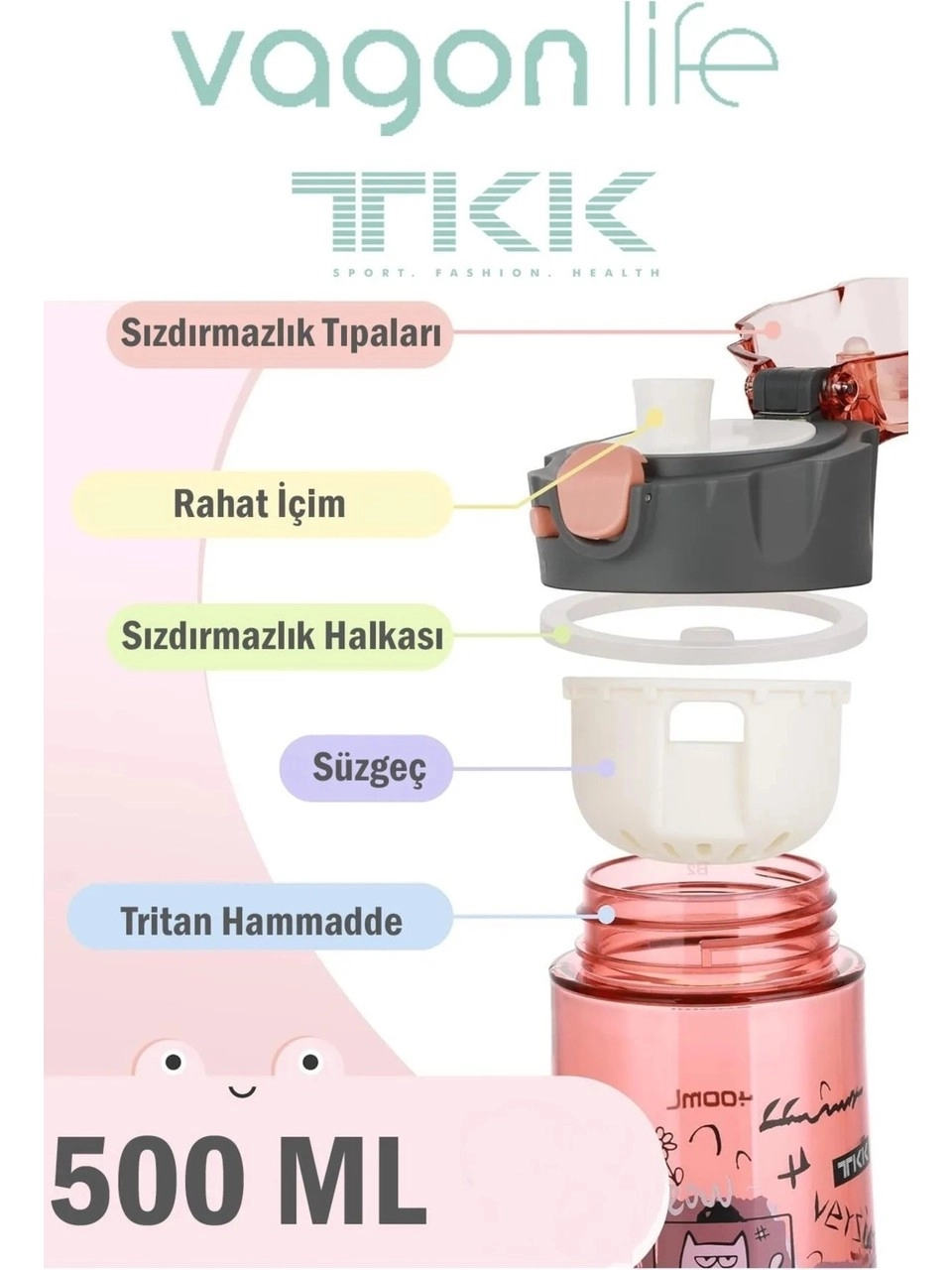 Vagon Life 500 ml Desenli Su Matarası T-1008 Mor