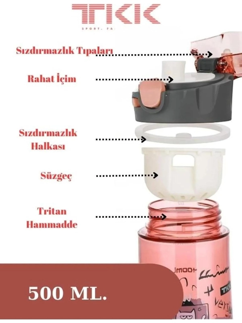 Vagon Life 500 ml Desenli Su Matarası T-1008 Pembe