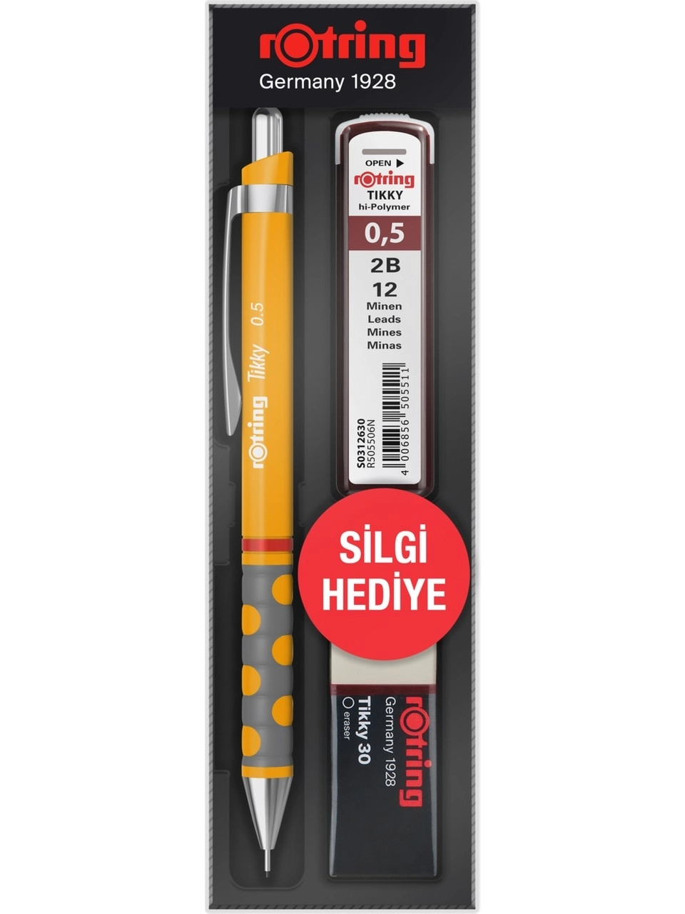 Rotring Tikky Grafik Teknik Çizim Kalemi Silgi ve Uç Hediyeli Set 0.7mm Mango Sarı