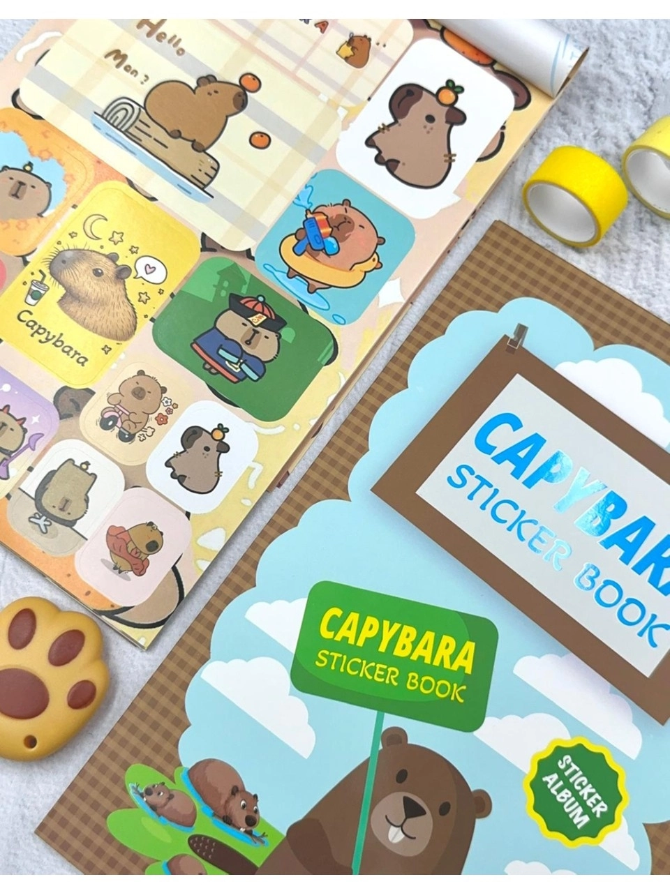 Capybara Karakterleri Sticker Albümü 16 Sayfa Kahverengi Renk Defter Sticker