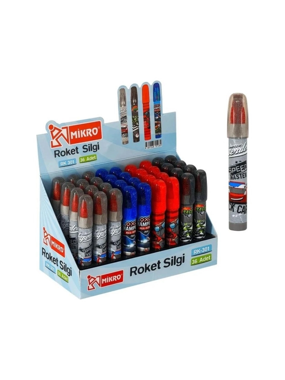 Mikro Rk-301 Roket Silgi Araba, Motosiklet, Kaykay, Futbol Modelleri ( 1 Adet)