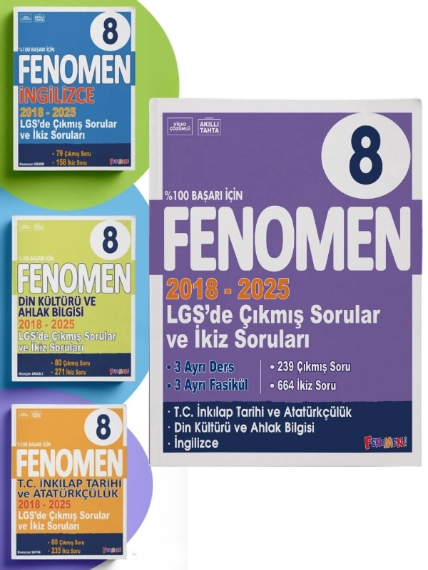 Fenomen 8 LGS Çıkmış Sorular Ve İkiz Sorular Seti  T.C. İnkılap Tarihi ve Atatürkçülük, Din, İngilizce 2018-2025 Yılları Arası
