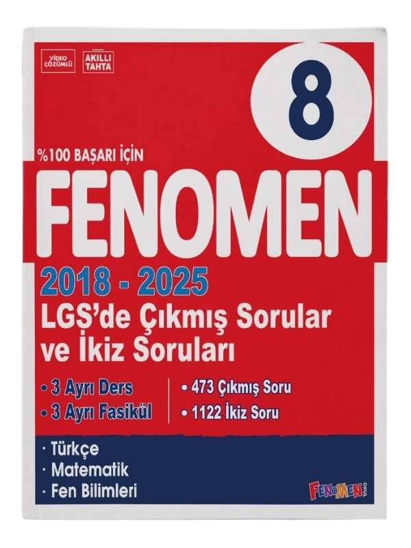 Fenomen 8 LGS Çıkmış Sorular Ve İkiz Sorular Seti Matematik, Fen, Türkçe 2018-2025 Yılları Arası