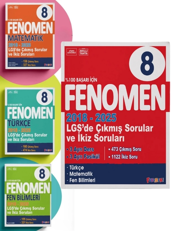 Fenomen 8 LGS Çıkmış Sorular Ve İkiz Sorular Seti Matematik, Fen, Türkçe 2018-2025 Yılları Arası