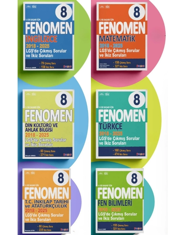 Fenomen 8 LGS Çıkmış Sorular Ve İkiz Sorular Seti Tüm Dersler 6 Kitap 6 Ders 2018-2025 Yılları Arası