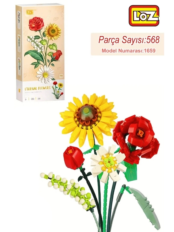 Vagon Life Loz Dekoratif ve Koleksiyonluk Çiçek Buketi Lego Seti 568 Parça Çiçek Modeli Yapım Seti FFLZ-1659