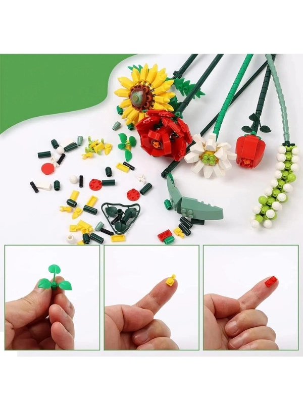 Vagon Life Loz Dekoratif ve Koleksiyonluk Çiçek Buketi Lego Seti 568 Parça Çiçek Modeli Yapım Seti FFLZ-1659