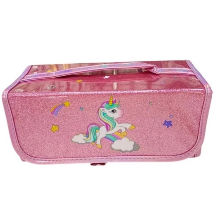Taros 4 Bölmeli Katlanır Kalem Kutusu Simli Unicorn Model No. 8376