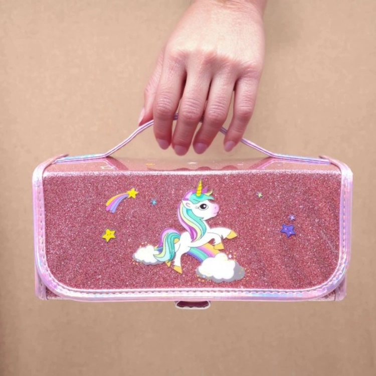 Taros 4 Bölmeli Katlanır Kalem Kutusu Simli Unicorn Model No. 8376