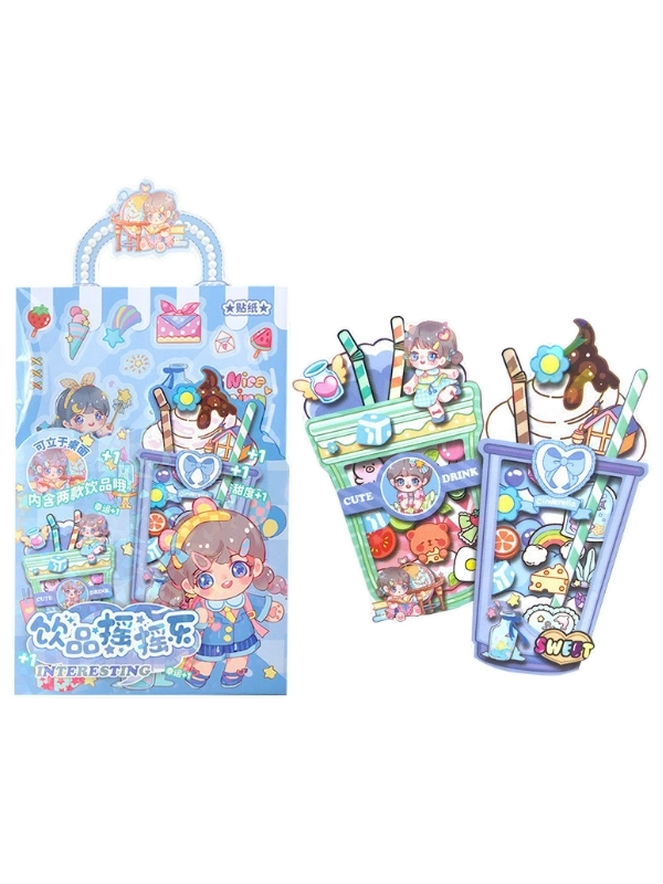 Sevimli Anime Kızı 3D İçecek Figürlü Shaker Sticker Seti – Yaz Temalı DIY El İşi Kiti Craft Kiti ( Journal, Quiet Book ve Scrapbook İçin )