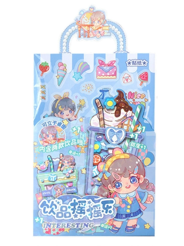 Sevimli Anime Kızı 3D İçecek Figürlü Shaker Sticker Seti – Yaz Temalı DIY El İşi Kiti Craft Kiti ( Journal, Quiet Book ve Scrapbook İçin )
