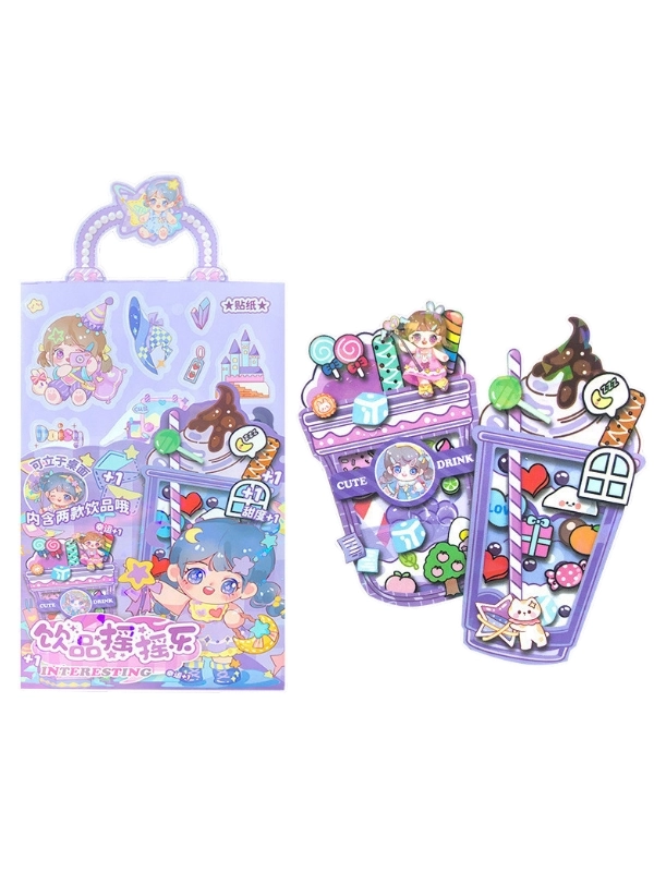 Sevimli Anime Kızı 3D İçecek Figürlü Shaker Sticker Seti – Yaz Temalı DIY El İşi Kiti Craft Kiti ( Journal, Quiet Book ve Scrapbook İçin )