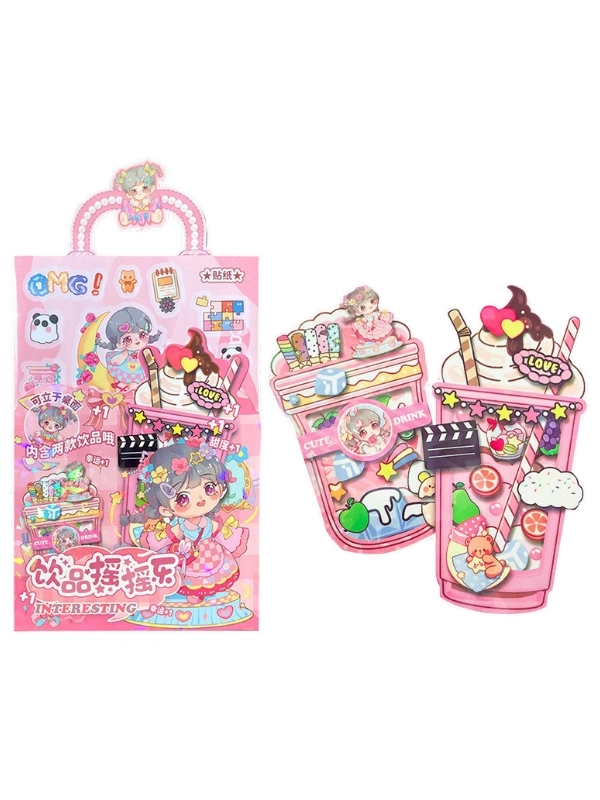Sevimli Anime Kızı 3D İçecek Figürlü Shaker Sticker Seti – Yaz Temalı DIY El İşi Kiti Craft Kiti ( Journal, Quiet Book ve Scrapbook İçin )