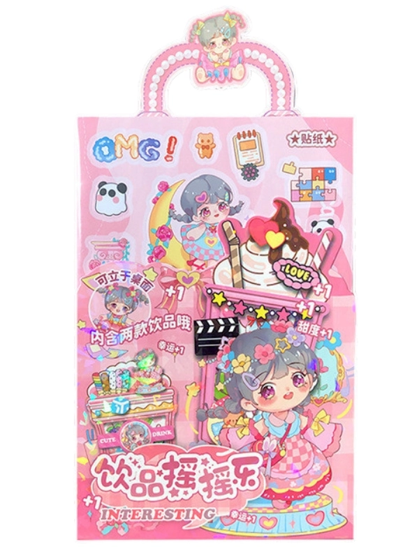 Sevimli Anime Kızı 3D İçecek Figürlü Shaker Sticker Seti – Yaz Temalı DIY El İşi Kiti Craft Kiti ( Journal, Quiet Book ve Scrapbook İçin )