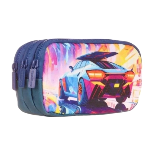 Kaukko Kids&Love 3 Bölmeli Kalem Çantası Layer Car Mavi L8183