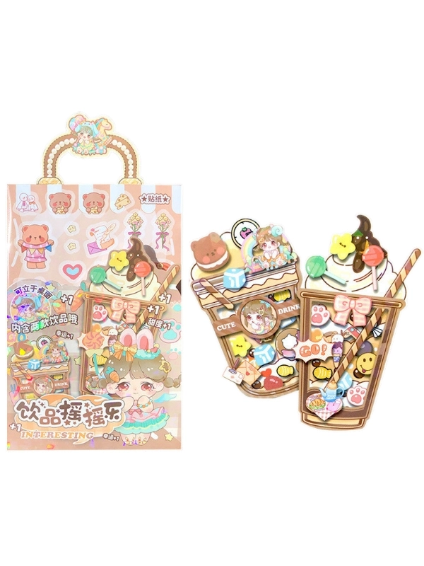 Sevimli Anime Kızı 3D İçecek Figürlü Shaker Sticker Seti – Yaz Temalı DIY El İşi Kiti Craft Kiti ( Journal, Quiet Book ve Scrapbook İçin )