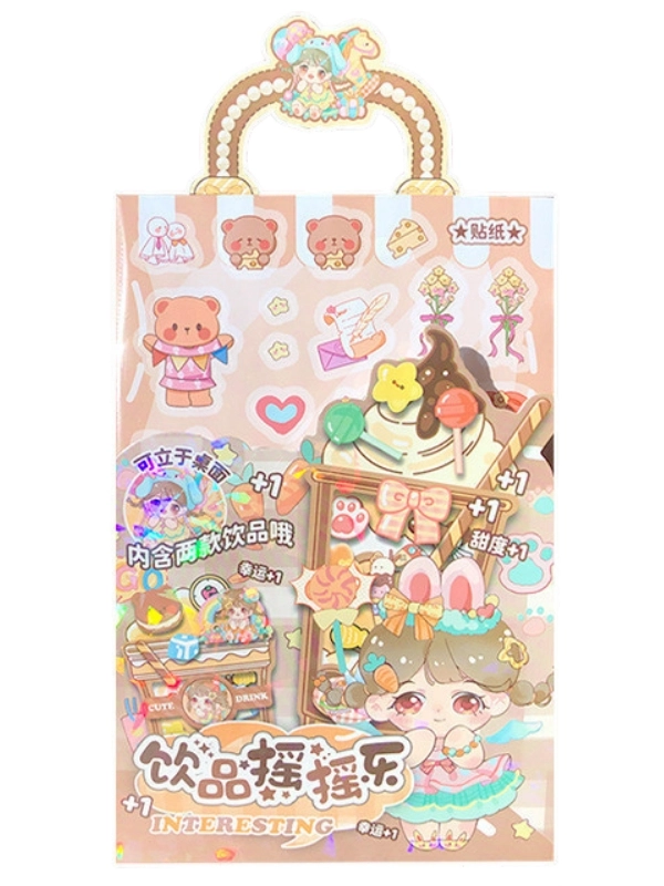 Sevimli Anime Kızı 3D İçecek Figürlü Shaker Sticker Seti – Yaz Temalı DIY El İşi Kiti Craft Kiti ( Journal, Quiet Book ve Scrapbook İçin )
