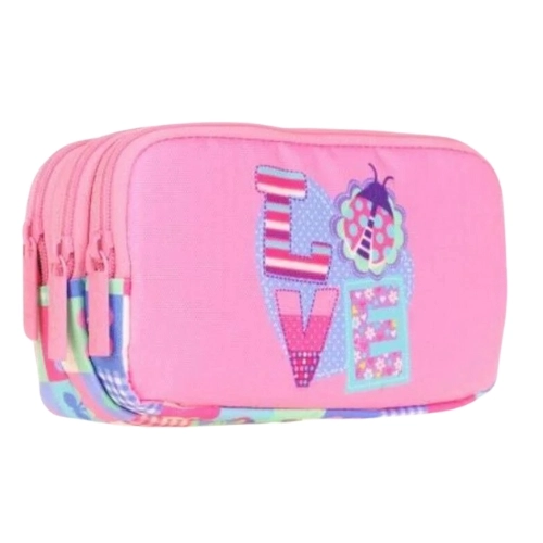 Kaukko 3 Bölmeli Kalem Çantası Paterned Love Pembe L8149