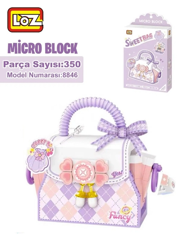 Vagon Life Loz Micro Block Sweet Bag Serisi Mor Çanta Lego Seti 350 Parça Oyuncak Yapım Seti FFLZ-8846