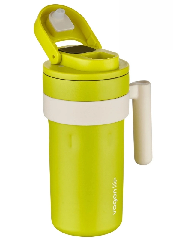 Vagon Life 600 ML LED Sıcaklık Göstergeli Akıllı Çelik Termos Kulplu Kahve Bardağı, Mug  FFVGN2009 Yeşil