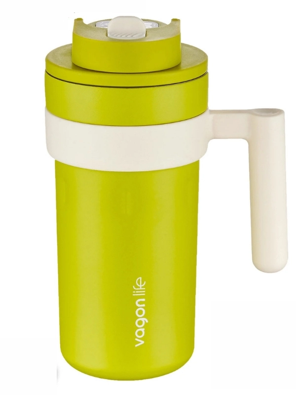 Vagon Life 600 ML LED Sıcaklık Göstergeli Akıllı Çelik Termos Kulplu Kahve Bardağı, Mug  FFVGN2009 Yeşil
