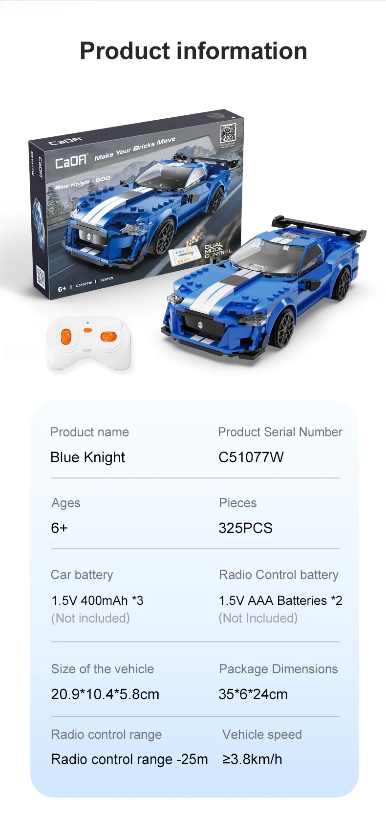 Vagonlife CaDA Mavi Yarış Arabası Kumandalı Blue Knight C51077W