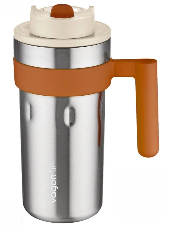 Vagon Life 600 ML LED Sıcaklık Göstergeli Akıllı Çelik Termos Kulplu Kahve Bardağı, Mug  FFVGN2009 Çelik