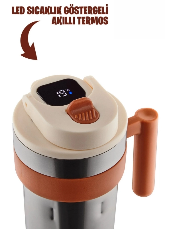 Vagon Life 600 ML LED Sıcaklık Göstergeli Akıllı Çelik Termos Kulplu Kahve Bardağı, Mug  FFVGN2009 Çelik