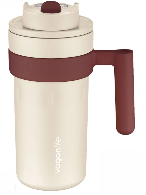 Vagon Life 600 ML LED Sıcaklık Göstergeli Akıllı Çelik Termos Kulplu Kahve Bardağı, Mug  FFVGN2009 Beyaz