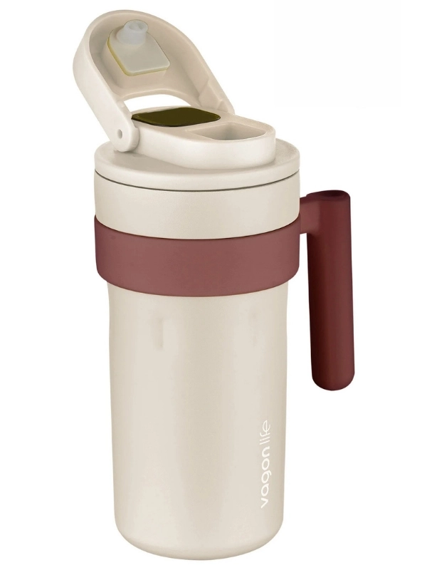 Vagon Life 600 ML LED Sıcaklık Göstergeli Akıllı Çelik Termos Kulplu Kahve Bardağı, Mug  FFVGN2009 Beyaz