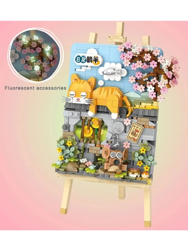 Vagon Life LOZ Creative Serisi Yatan Kedi Tablosu Lego Seti 787 Parça Oyuncak Yapım Seti FFLZ-1386