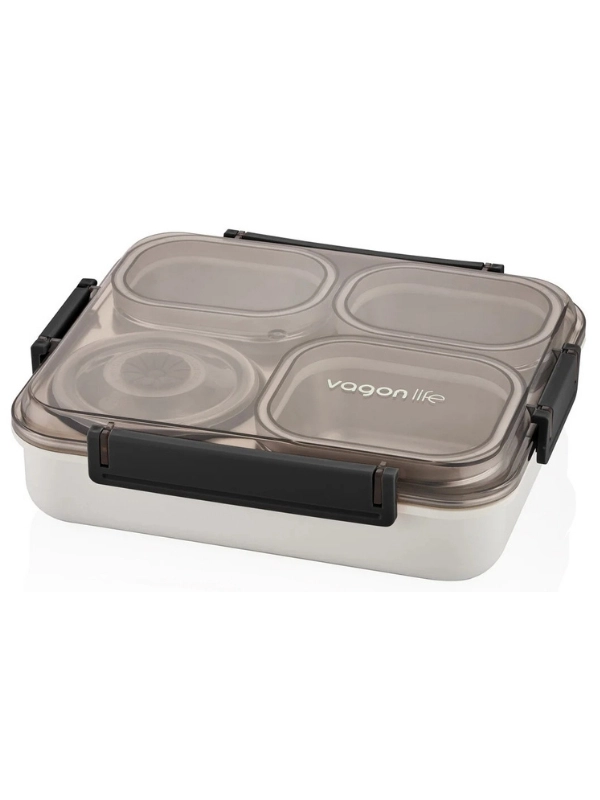 Vagon Life Büyük Ebat 1200 ML Sızdırmaz,Karışmaz 4 Bölmeli Lunch Box Yeni Nesil Sefer Tası 7080 Siyah