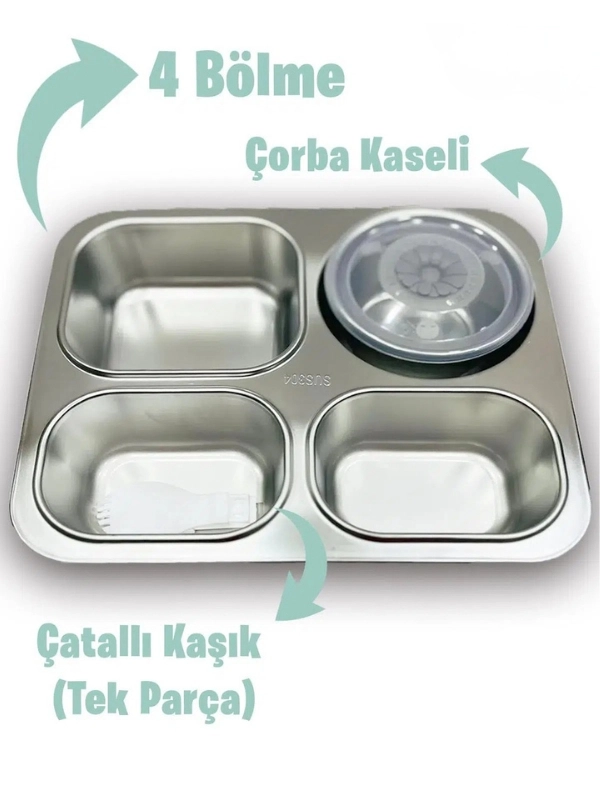Vagon Life Büyük Ebat 1200 ML Sızdırmaz,Karışmaz 4 Bölmeli Lunch Box Yeni Nesil Sefer Tası 7080 Siyah