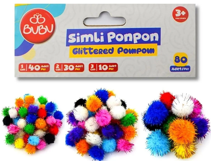  Bu-bu Simli Karışık PonPon Seti 1cm-2cm-3cm 80 Adet Hs-0025